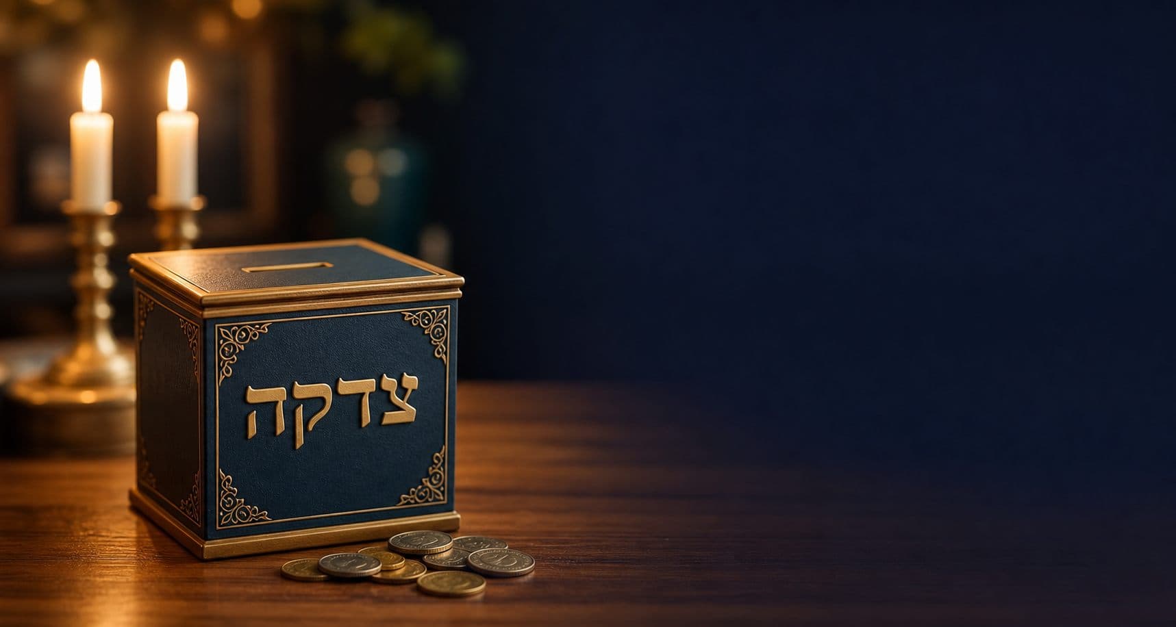 Tzedakah box with Shabbos candles